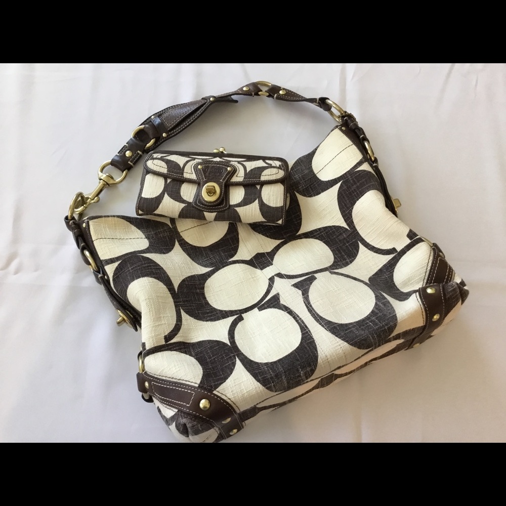 COACH PURSE - Coach Brown & Beige Bag & Wallet